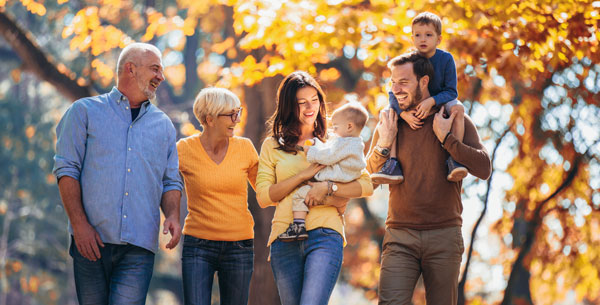 Family walking with grandparents, children and grand children